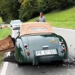 He destroys his classic car on the road and it costs a lot of money